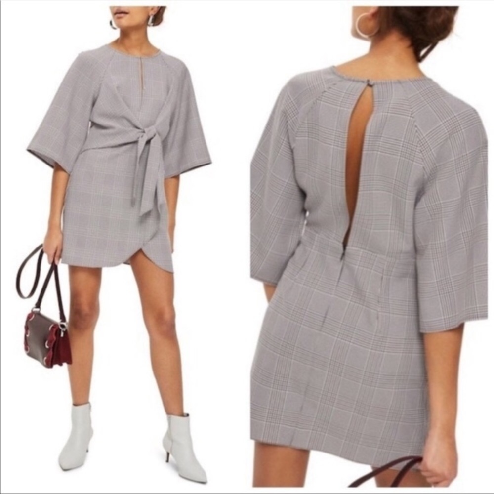 Topshop plaid tie front faux wrap dress